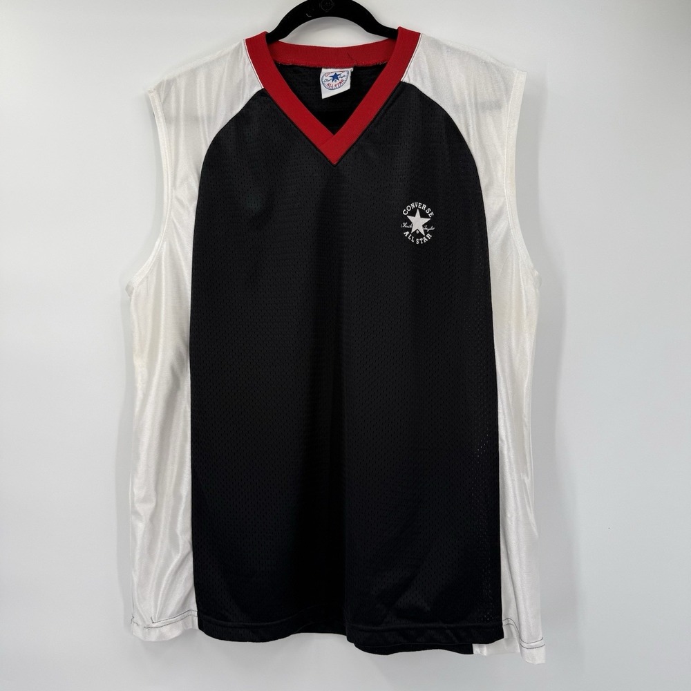 Vintage Converse Men's XL All-star Jersey Tank Top Shirt Mesh Black White Logo